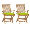 Image de Chaises de jardin avec coussins vert vif lot de 2 Bois de teck