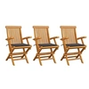 Image de Chaises de jardin coussins anthracite lot de 3 Bois de teck