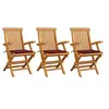Image de Chaises de jardin avec coussins rouge bordeaux lot de 3 Teck