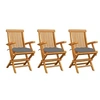 Image de 3 Chaises de jardin avec coussins gris Bois de teck massif
