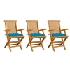 Image de Chaises de jardin avec coussins bleu clair lot de 3 Teck massif