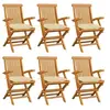 Image de Chaises de jardin et coussins blanc crème lot de 6 Teck massif