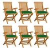 Image de Chaises de jardin avec coussins vert lot de 6 Bois teck massif