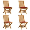 Image de Chaises de jardin et coussins rouge lot de 4 Bois teck massif