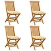 Image de Chaises de jardin et coussins blanc crème lot de 4 Teck massif