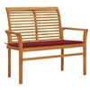 Image de Banc de jardin avec coussin rouge bordeaux 112 cm Teck massif