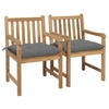 Image de Chaises de jardin lot de 2 et coussins gris Bois de teck massif
