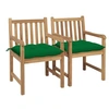 Image de Chaises de jardin lot de 2 et coussins vert Bois de teck massif