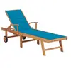 Image de Bois de Teck Solide Chaise Longue avec Coussin Transat de Patio Bain de Soleil d'Extérieur Chaise Longue de Terrasse Jardin Plage Bleu