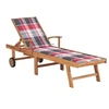 Image de Chaise longue avec coussin à carreaux rouge Bois de teck solide