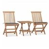 Image de Teck Mobilier à Dîner d'Extérieur Pliable avec Coussin 3 pcs Salon de Jardin Ensemble de Salle à Manger de Patio 3063199