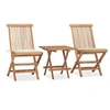 Image de Teck Mobilier à Dîner d'Extérieur Pliable avec Coussin 3 pcs Ensemble de Salle à Manger de Patio Salon de Jardin Mobilier de Terrasse