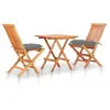 Image de Ensemble de bistro 3 pcs avec coussins gris Bois de teck massif