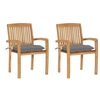 Image de Lot de 2 chaise exterieur empilable non pliable en bois massif H. 90 cm gris