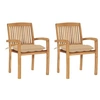 Image de Lot de 2 chaise exterieur empilable non pliable en bois massif H. 90 cm beige