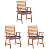 Image de Lot de 3 chaise exterieur empilable non pliable en acacia H. 92 cm bleu