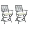 Image de Lot de 2 Chaises Pliables d'Extérieur avec Coussins, Sièges de Terrasse, Chaises de Salle à Manger, Meubles de Patio Extérieur, Bois d'Acacia