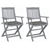 Image de Chaises pliables d extérieur lot de 2 et coussins Bois d acacia