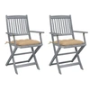 Image de Lot de 2 chaise exterieur pliable en acacia beige