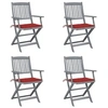 Image de Chaises pliables d extérieur lot de 4 et coussins Bois d acacia
