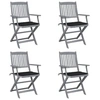 Image de Chaises pliables d extérieur lot de 4 et coussins Bois d acacia