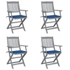 Image de Chaises pliables d extérieur lot de 4 et coussins Bois d acacia