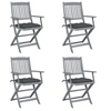 Image de Chaises pliables d extérieur lot de 4 et coussins Bois d acacia