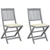 Image de Lot de 2 Chaises Pliables d'Extérieur avec Coussins, Sièges de Terrasse, Chaises de Salle à Manger, Meubles de Patio Extérieur, Bois d'Acacia