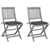 Image de Chaises pliables d extérieur lot de 2 et coussins Bois d acacia