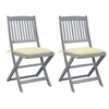 Image de Chaises pliables d extérieur lot de 2 et coussins Bois d acacia