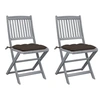 Image de Chaises pliables d extérieur lot de 2 et coussins Bois d acacia