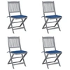 Image de Chaises pliables d extérieur lot de 4 et coussins Bois d acacia