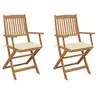 Image de Lot de 2 Chaises Pliables de Jardin avec Coussins, Sièges de Terrasse, Chaises de Salle à Manger, Meubles de Patio Extérieur, Bois d'Acacia
