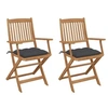 Image de Chaises pliables de jardin lot de 2 avec coussins Bois d acacia