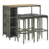 Image de Ensemble de bar de jardin 5 pcs et coussins Résine tressée Gris
