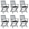 Image de Chaises pliables d extérieur lot de 6 et coussins Bois d acacia