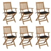 Image de Chaises pliables de jardin lot de 6 avec coussins Bois d acacia