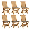 Image de 6 Chaises de jardin avec coussins gris Bois de teck massif