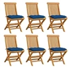 Image de Lot de 6 chaise H. 89 cm non pliable en bois massif exterieur bleu