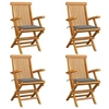 Image de Chaises de jardin et coussins gris lot de 4 Bois de teck massif