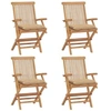 Image de Chaises de jardin et coussins beige lot de 4 Bois teck massif