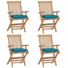 Image de Chaises de jardin avec coussins bleu clair lot de 4 Teck massif