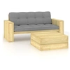Image de Salon de jardin gris 2 pieces bois 75.0 x 75 x 31 cm 2 personnes
