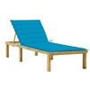 Image de Chaise longue en bois avec coussin bleu - - Bois de pin imprégné - Dossier et repose-pied réglables