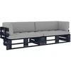 Image de Pin Imprégné de Noir Canapé Palette 2 Places avec Coussins Sofa de Terrasse Canapé d'Extérieur Meuble de Terrasse Meuble d'Extérieur Salon