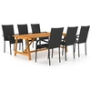 Image de Ensemble de Salle à Manger de Jardin 7 pcs Mobilier à Dîner d'Extérieur Table et Chaises de Repas de Terrasse Salon de Jardin Patio Noir