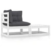 Image de Salon de jardin 2 pcs avec coussins Blanc Bois de pin massif