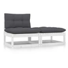 Image de Salon de jardin 2 pcs avec coussins Blanc Bois de pin massif