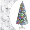 Image de Arbre de Noël Artificiel Pré-éclairé, Sapin de Noël avec LED, Décoration de Vacances, Ornement de Fête Intérieur Extérieur, Blanc 150 cm Fibre