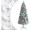 Image de Arbre de Noël Artificiel Pré-éclairé, Sapin de Noël avec LED, Décoration de Vacances, Ornement de Fête Intérieur Extérieur, Blanc 210 cm Fibre